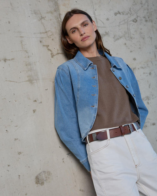 CAZADORA DENIM MANGA ABULLONADA