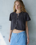 Blusa Manga Corta Puntillas Antracita