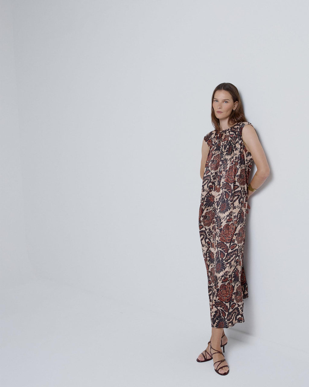 VESTIDO LARGO FRUNCE ESCOTE