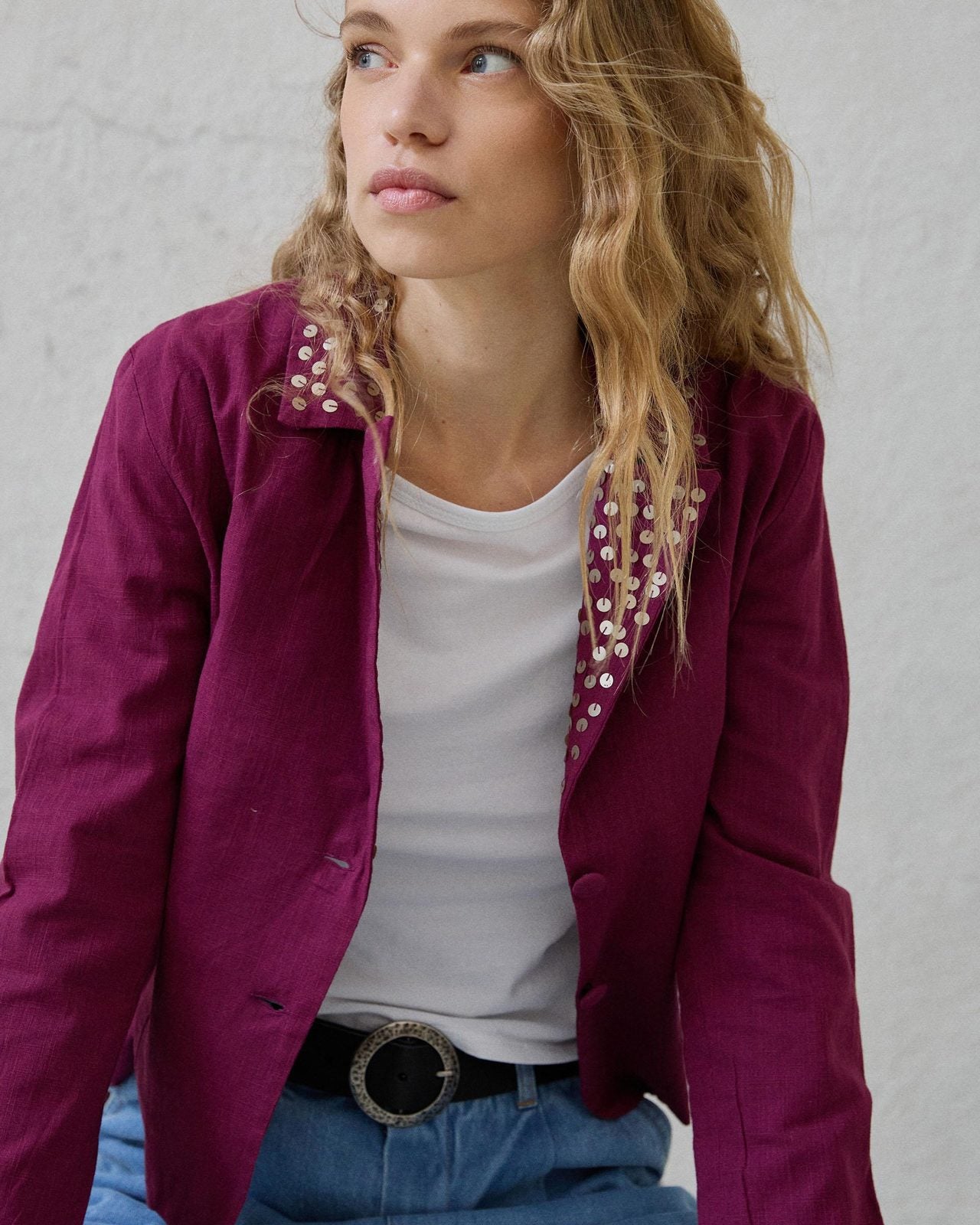 Blazer Lentejuelas Rosa Oscuro