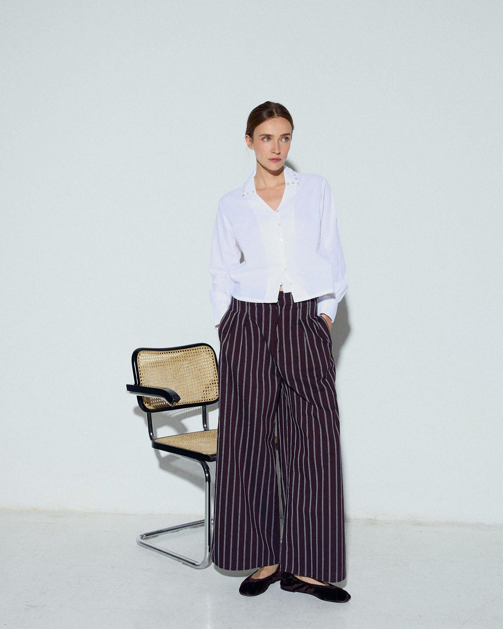 PANTALON RAYAS WIDE LEG PINZAS