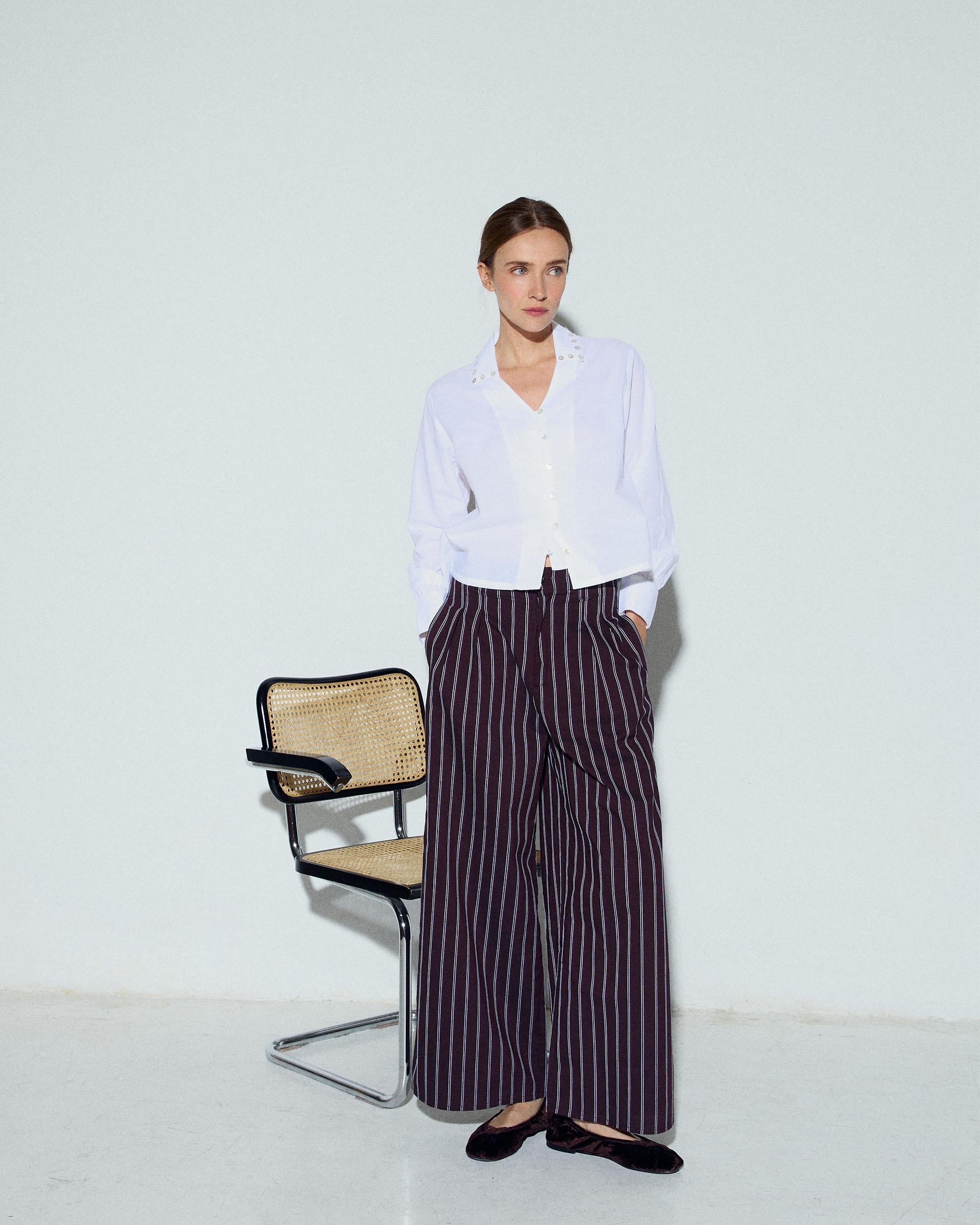 PANTALON RAYAS WIDE LEG PINZAS