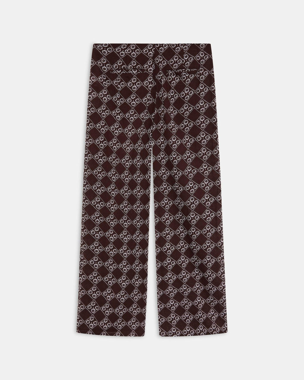 Pantalón Fluido Triple Botón Estampado Floral Marrón