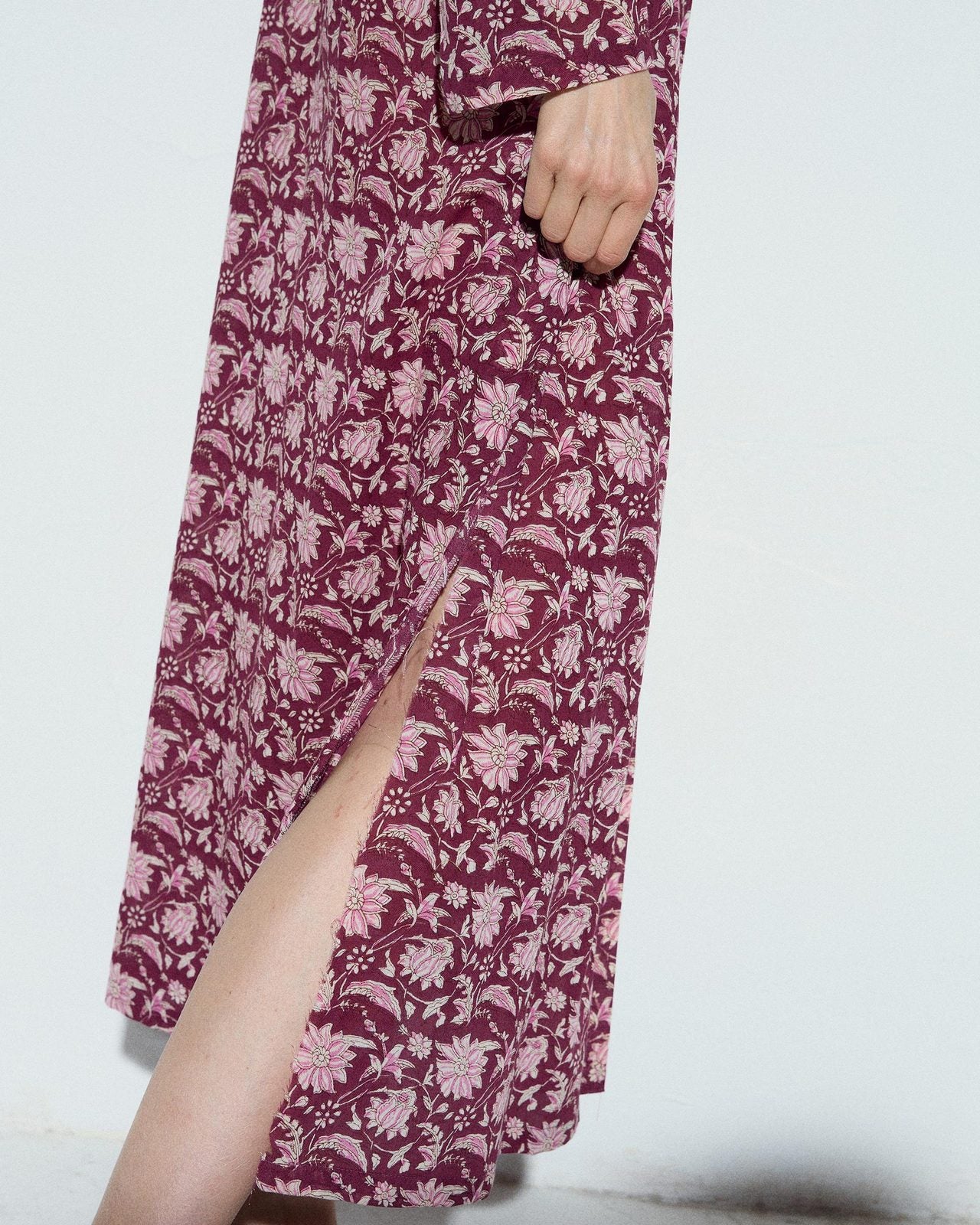 Vestido Camisero Estampado Floral Granate