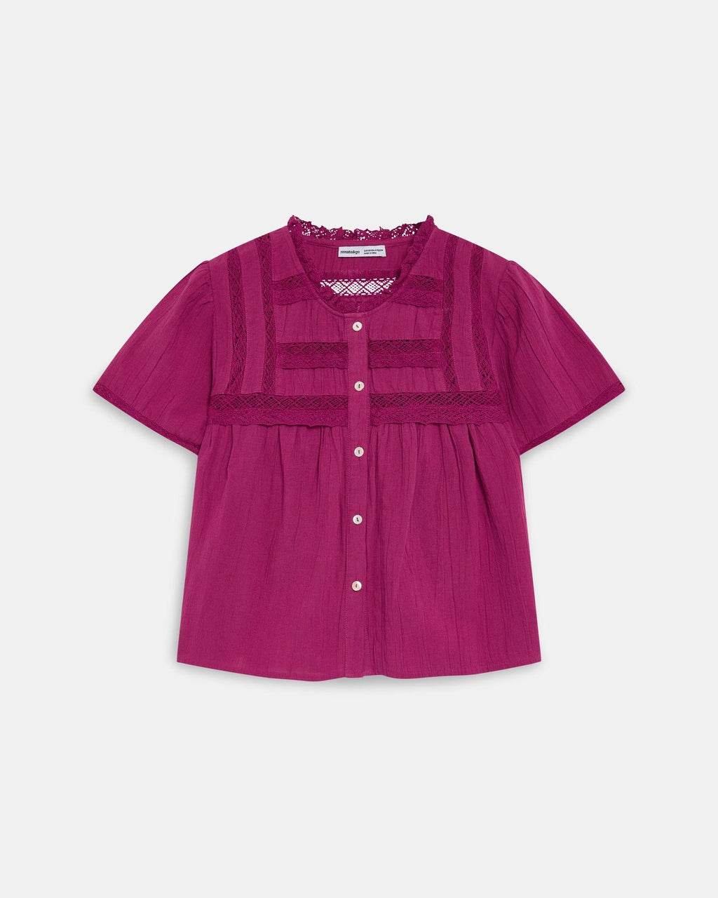 Blusa Puntillas Delanteras Botones Fucsia