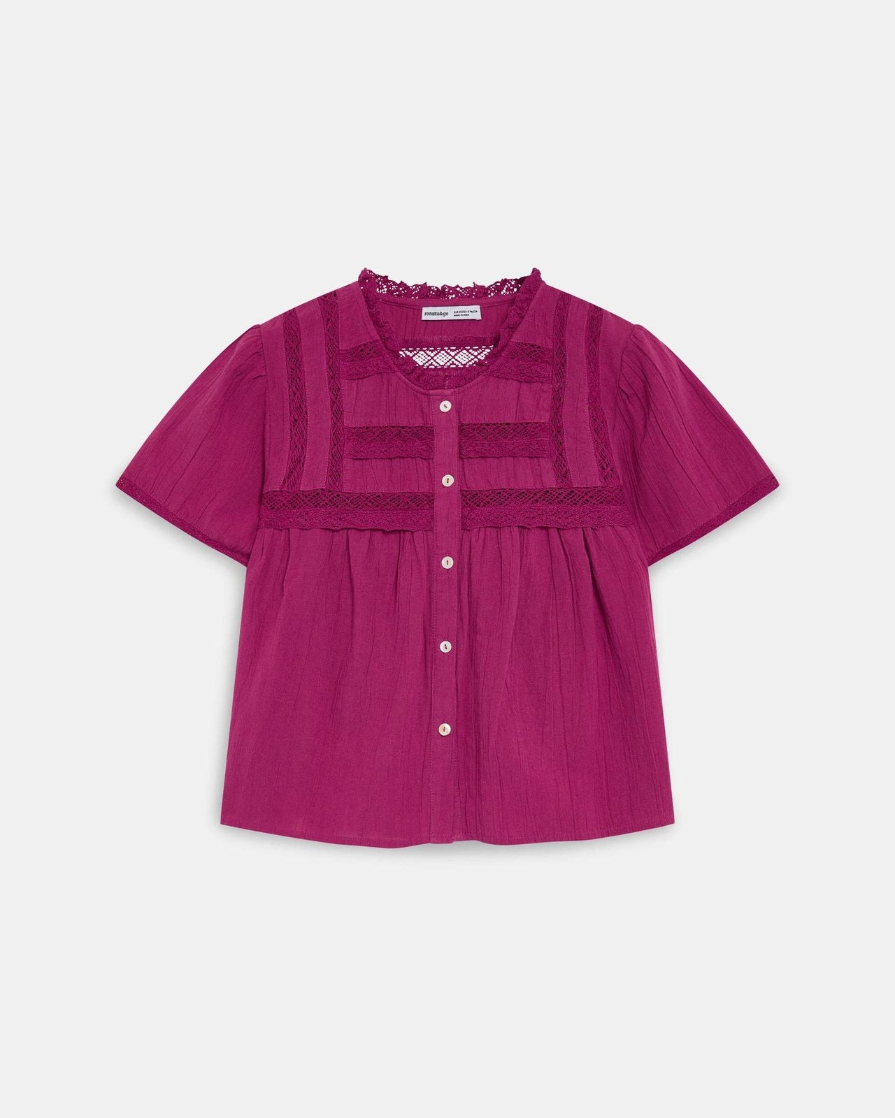 Blusa Puntillas Delanteras Botones Fucsia