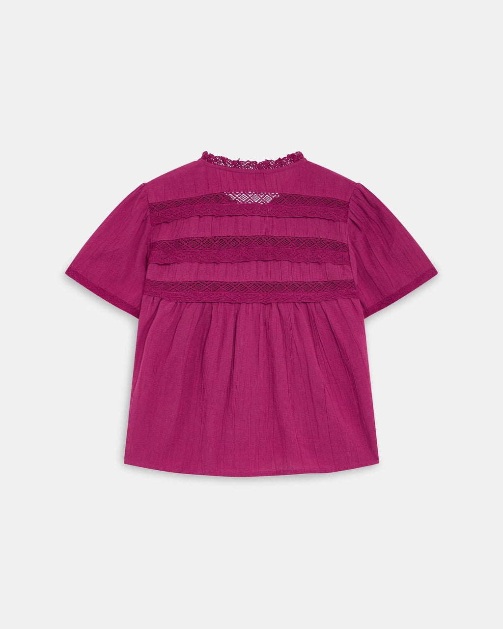 Blusa Puntillas Delanteras Botones Fucsia