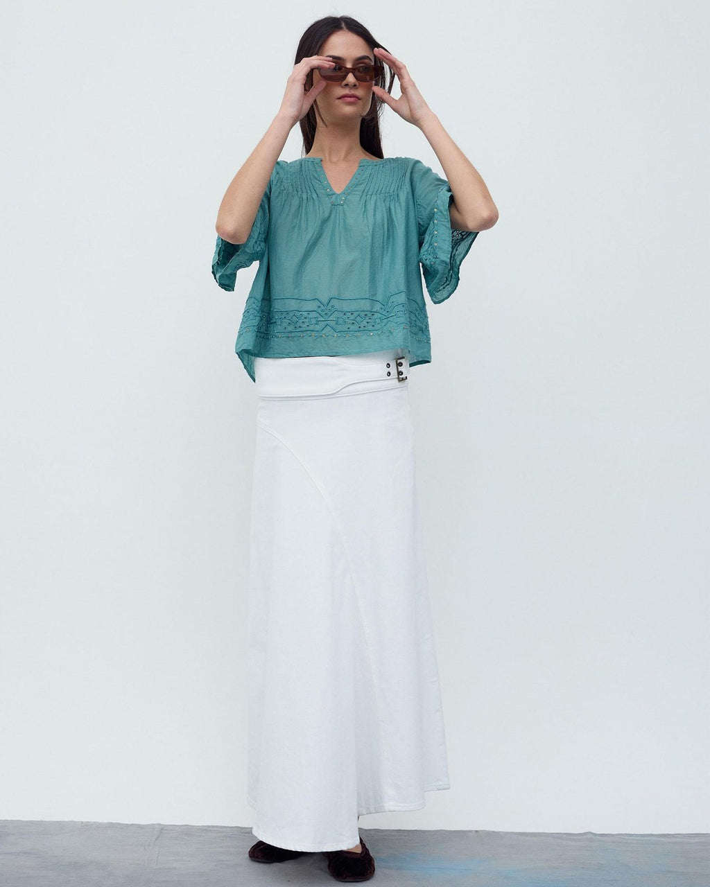 Blusa Bordados Lentejuelas Verde Agua
