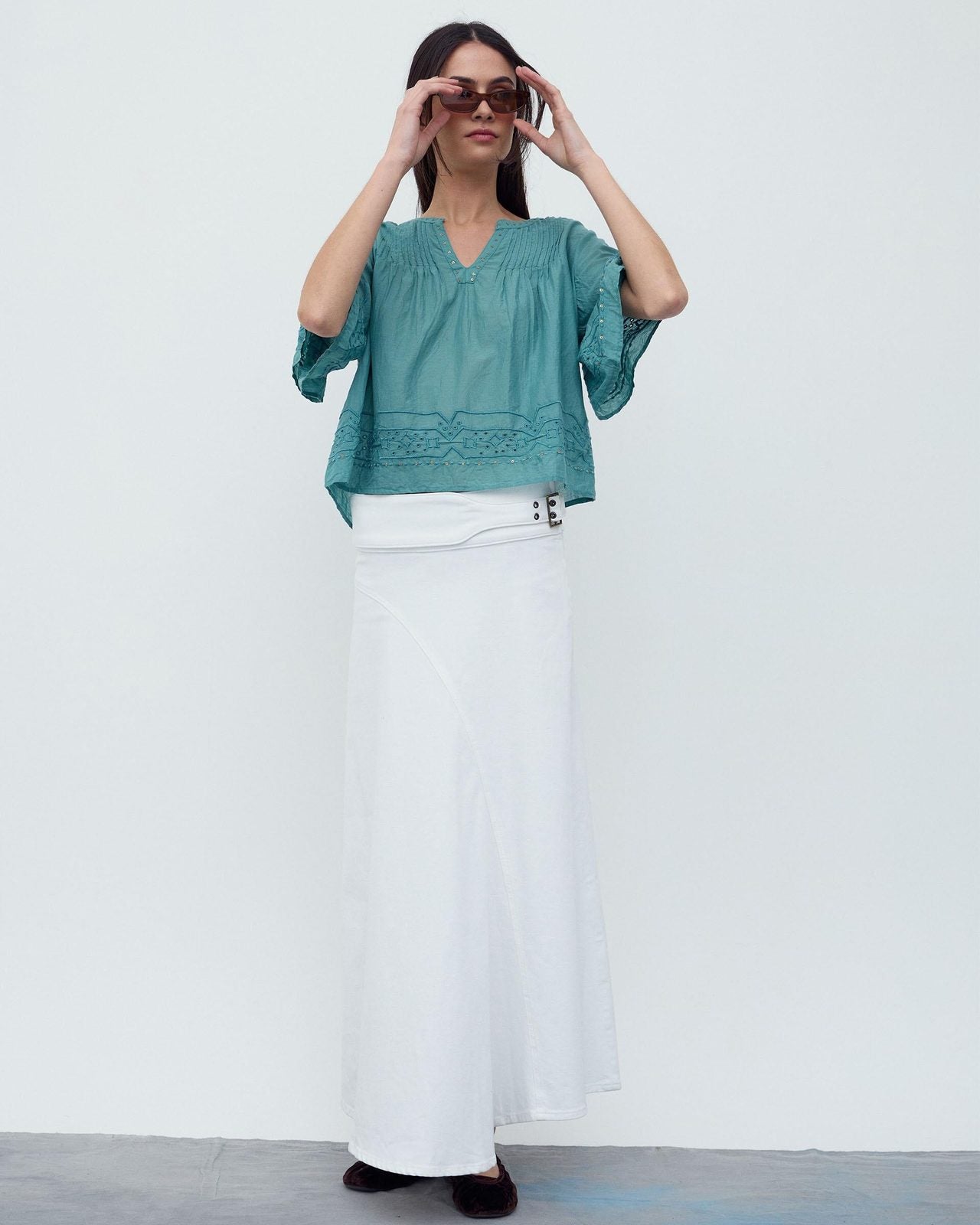 Blusa Bordados Lentejuelas Verde Agua