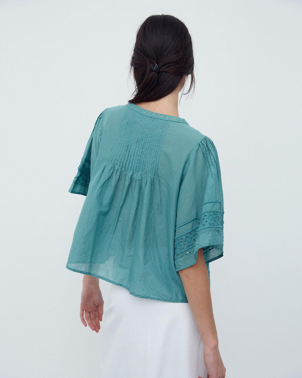 Blusa Bordados Lentejuelas Verde Agua