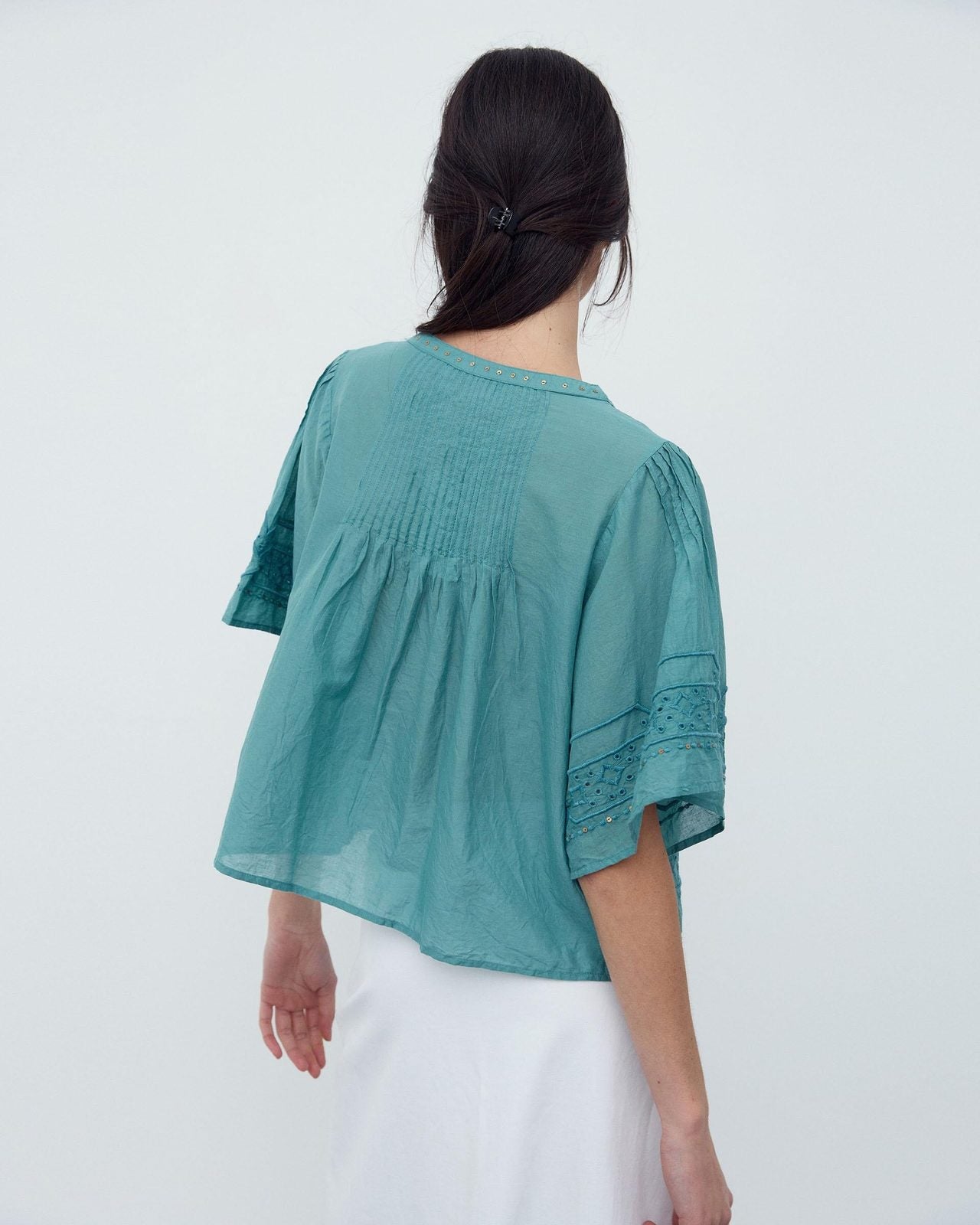 Blusa Bordados Lentejuelas Verde Agua
