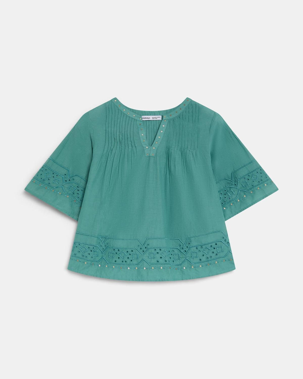 Blusa Bordados Lentejuelas Verde Agua
