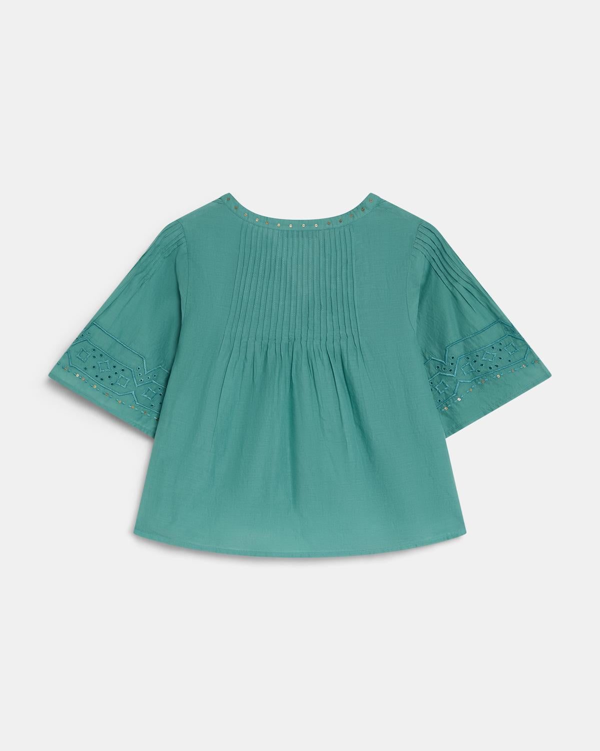 Blusa Bordados Lentejuelas Verde Agua
