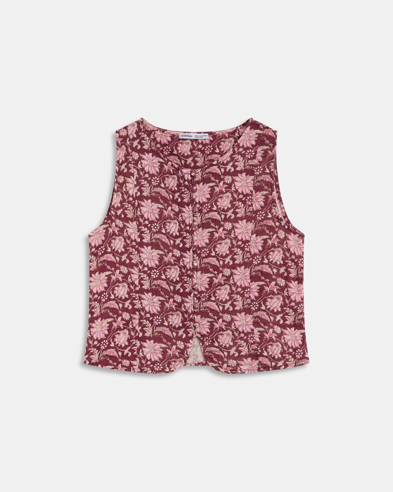 Top Botones Forrados Estampado Floral Granate