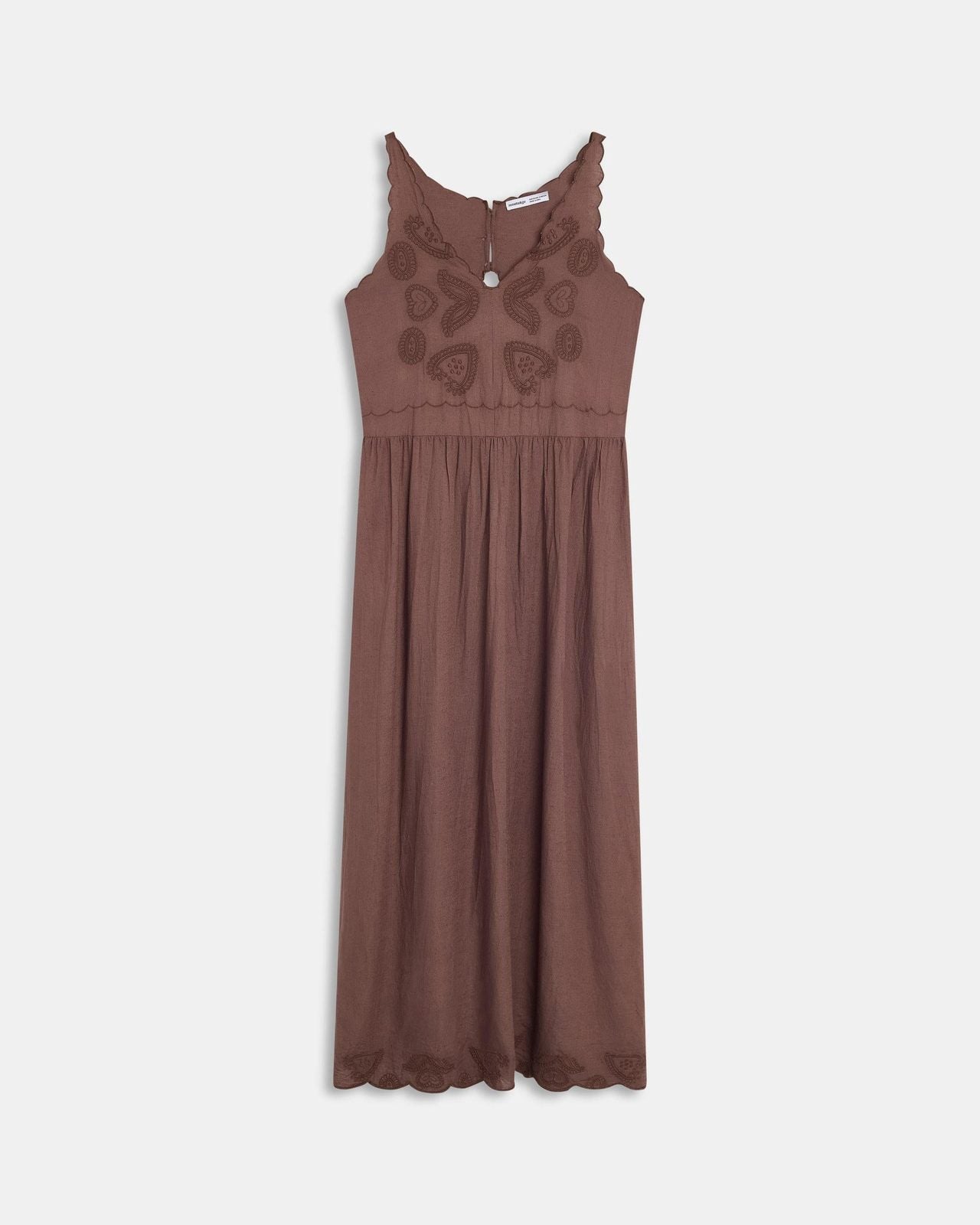 Vestido Bordados Festoneado Marrón
