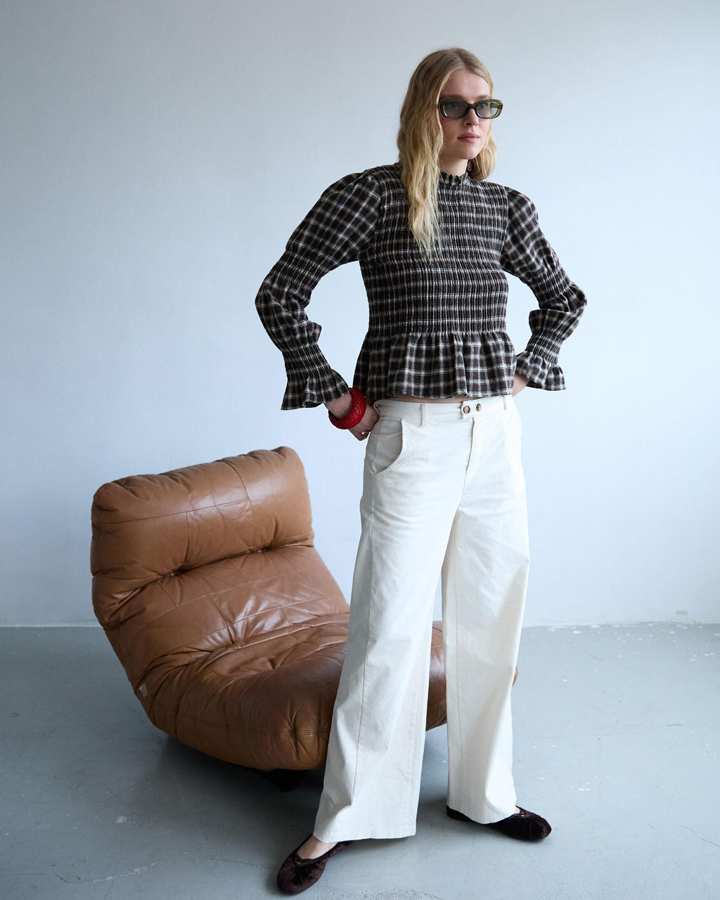 BLUSA NIDO DE ABEJA CUADROS