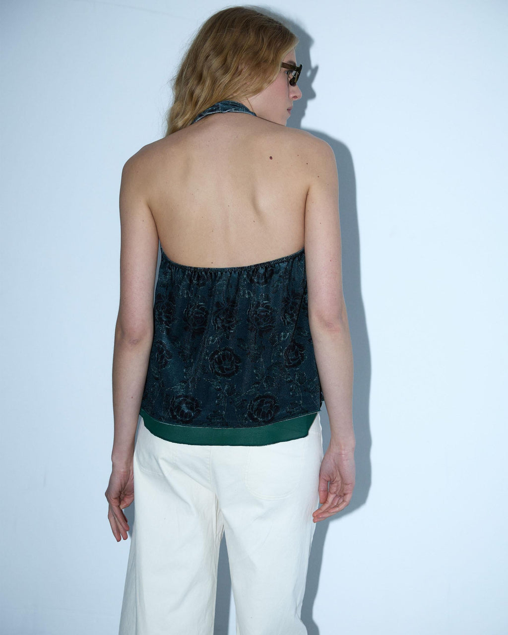 TOP HALTER TERCIOPELO ESTAMPADO FLORAL
