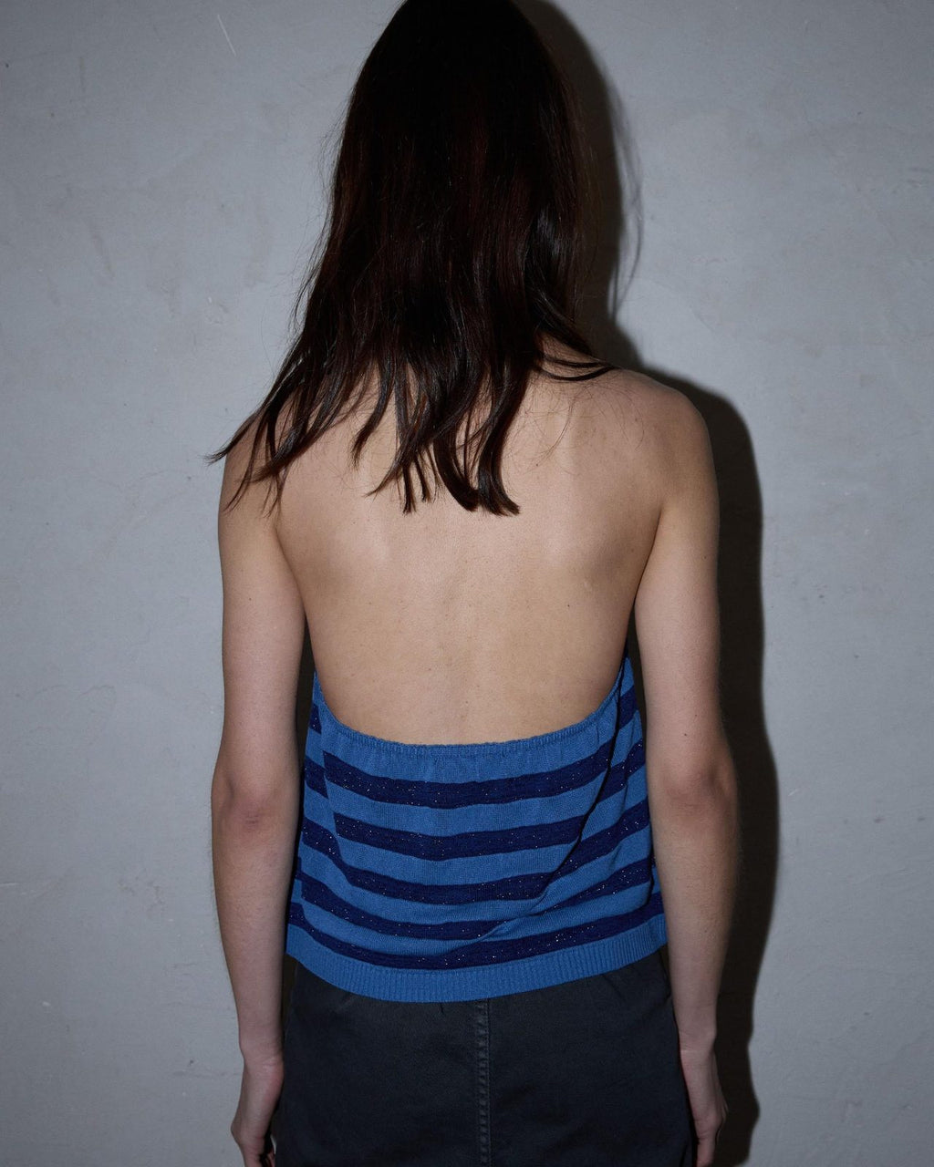 Top Punto Halter Rayas Azul Oscuro