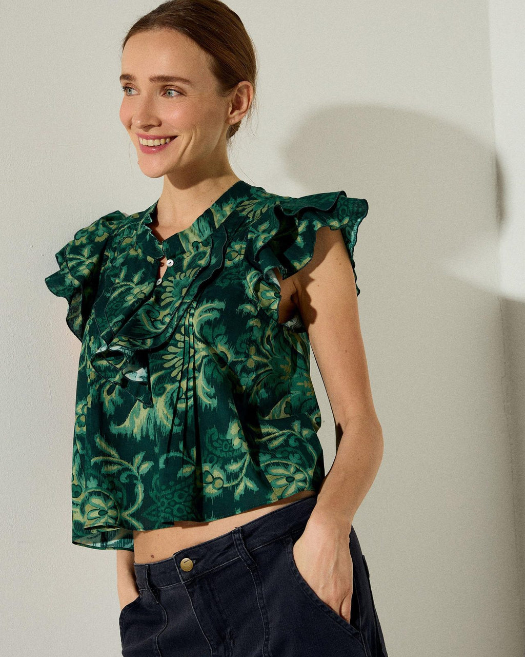 Blusa Sin Mangas Estampado Floral Verde