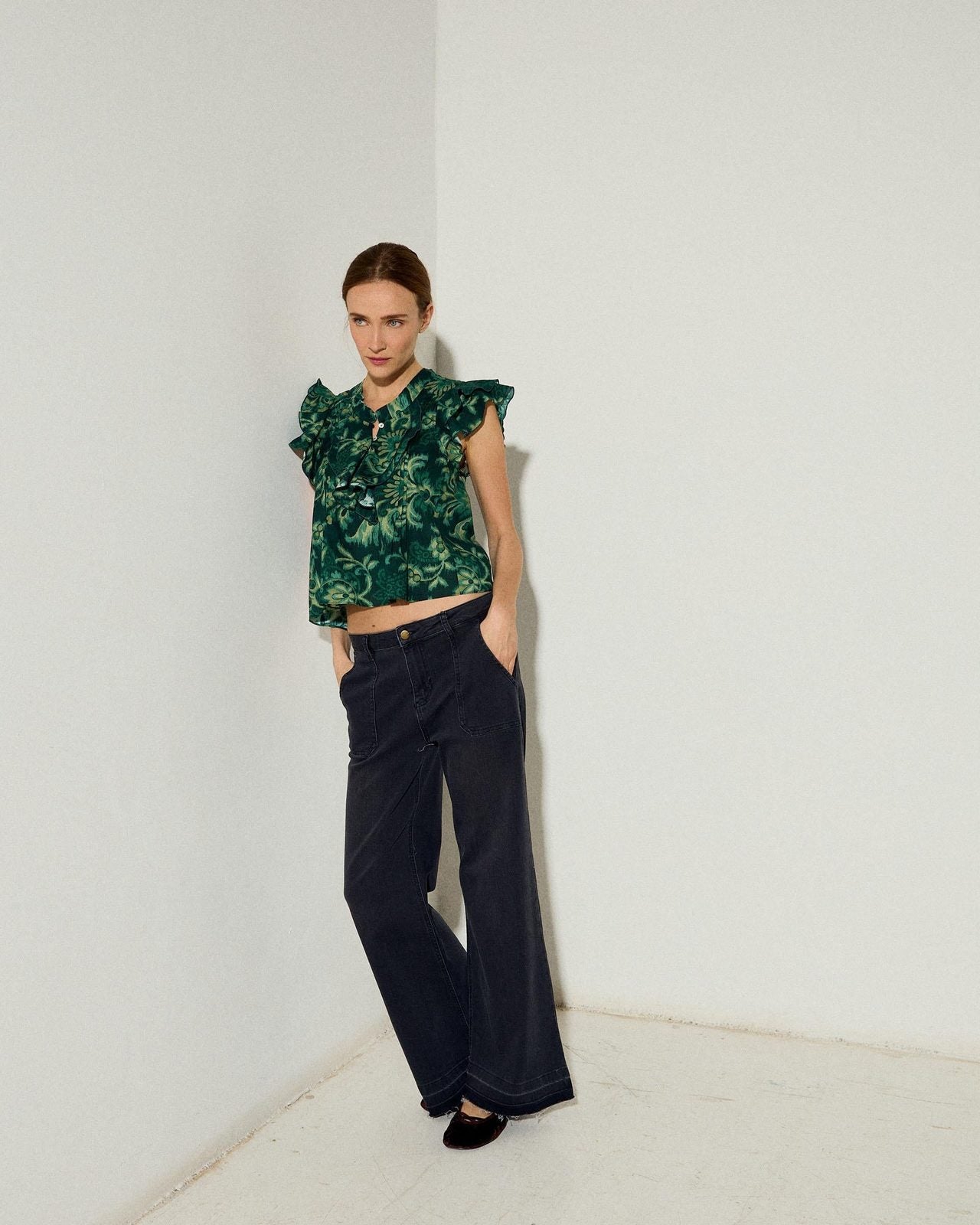 Blusa Sin Mangas Estampado Floral Verde