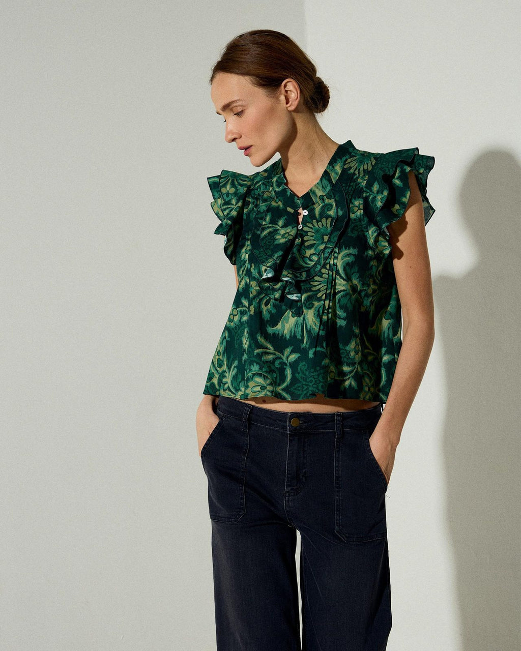 Blusa Sin Mangas Estampado Floral Verde