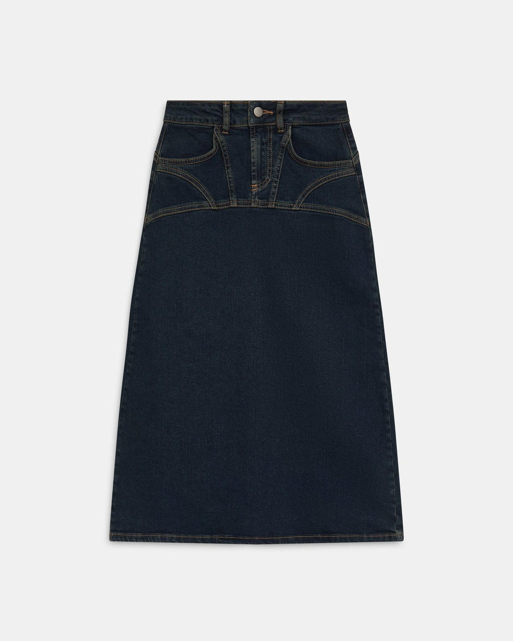 Falda Denim Costuras Azul Oscuro