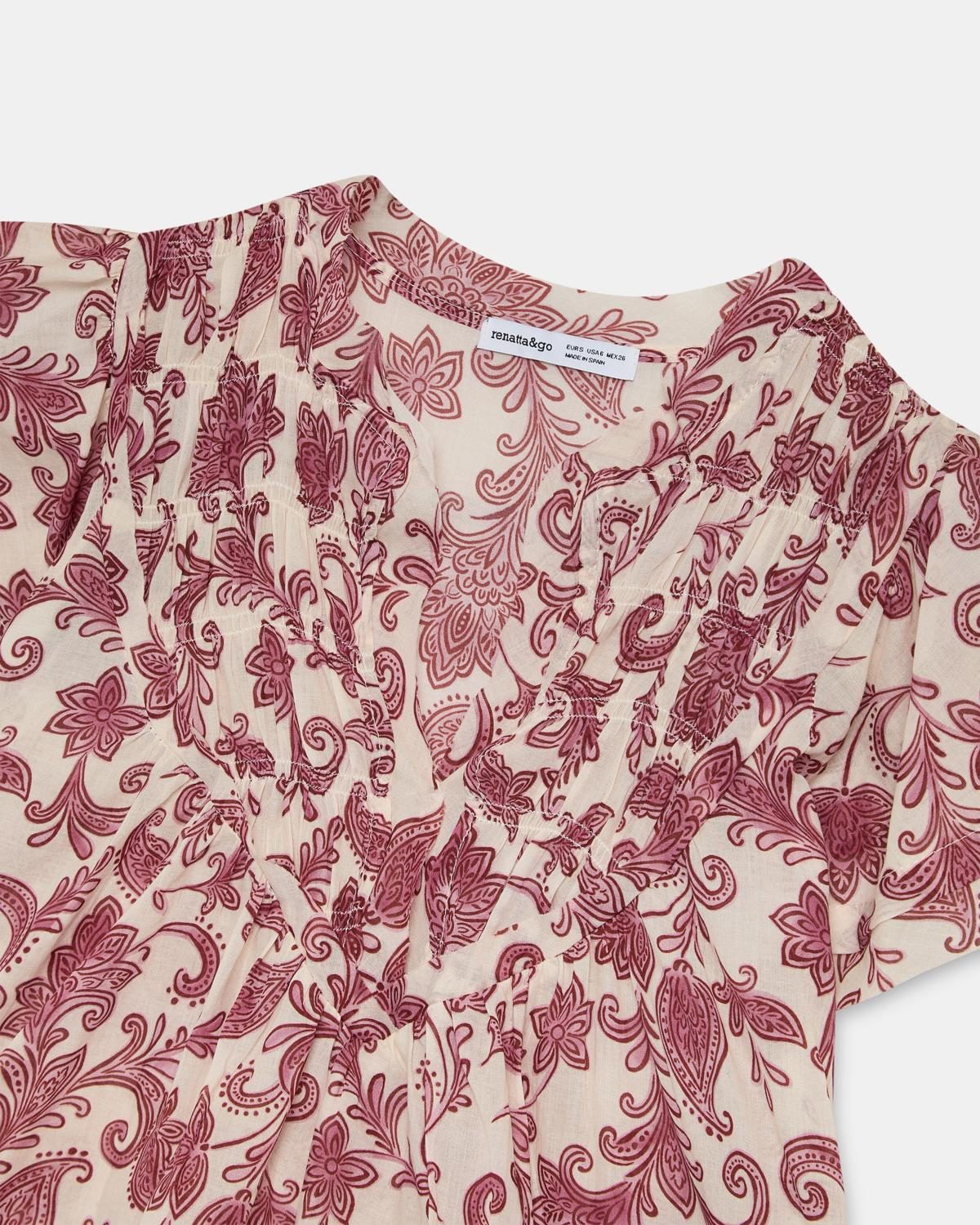 Blusa Gomas Escote Flores Rosa