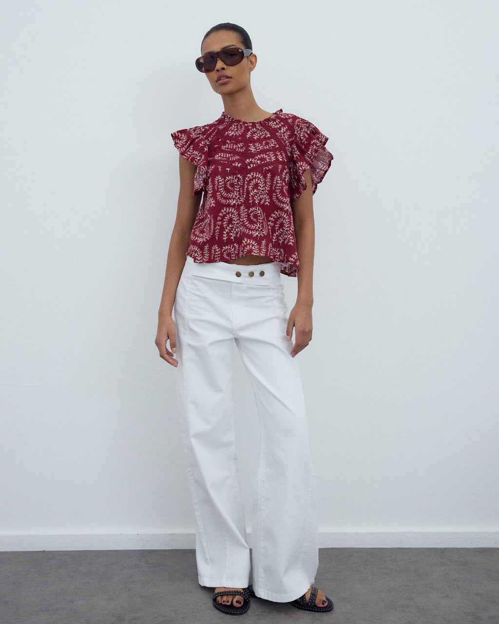 BLUSA MANGA CORTA VOLANTES PUNTILLAS ESTAMPADA