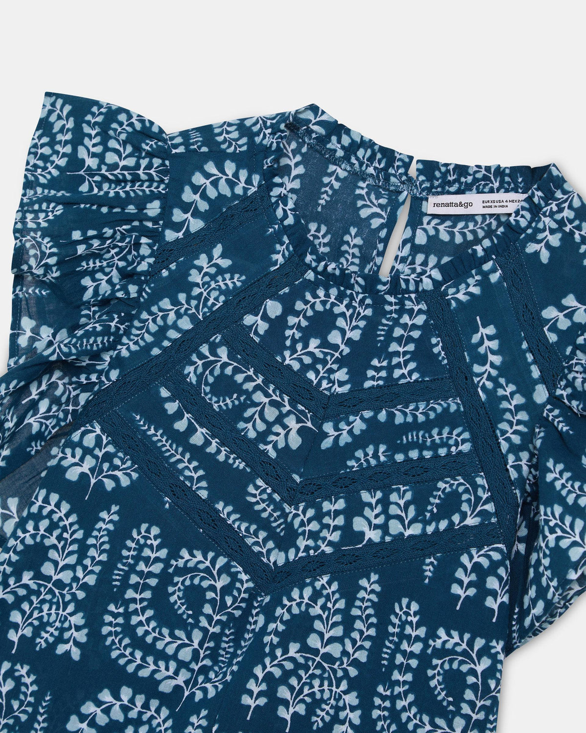 BLUSA MANGA CORTA VOLANTES PUNTILLAS ESTAMPADA