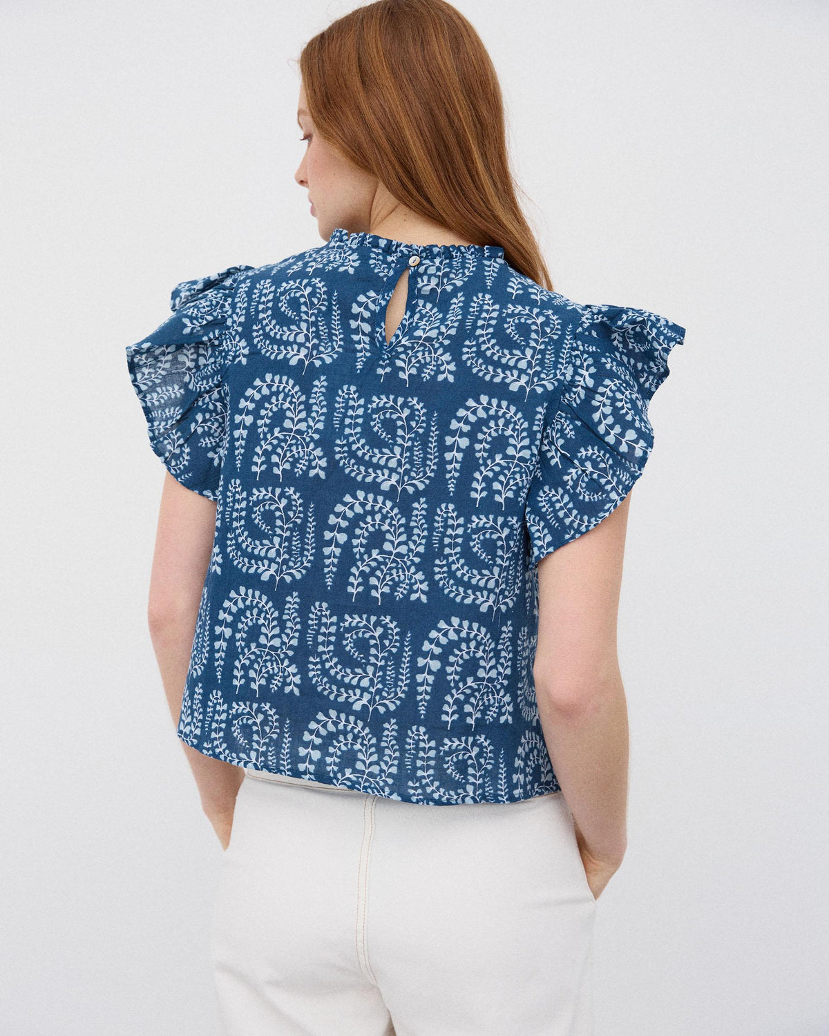 BLUSA MANGA CORTA VOLANTES PUNTILLAS ESTAMPADA