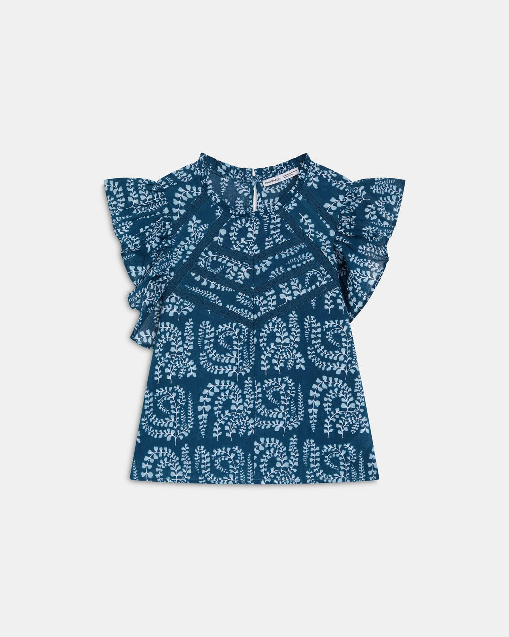 BLUSA MANGA CORTA VOLANTES PUNTILLAS ESTAMPADA