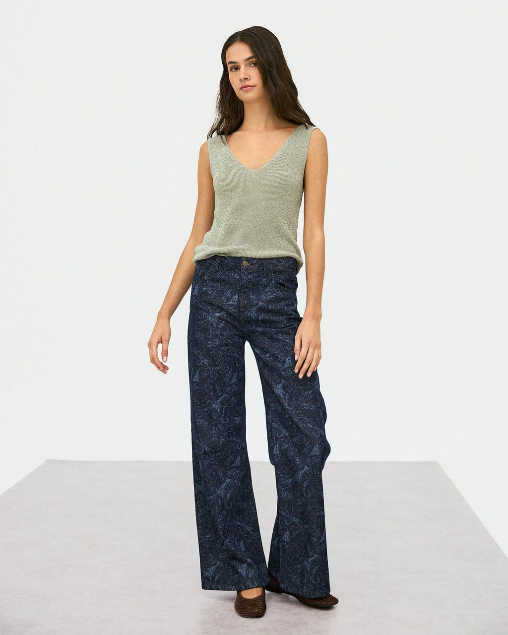 Jeans Wide Leg Estampado Azul Oscuro