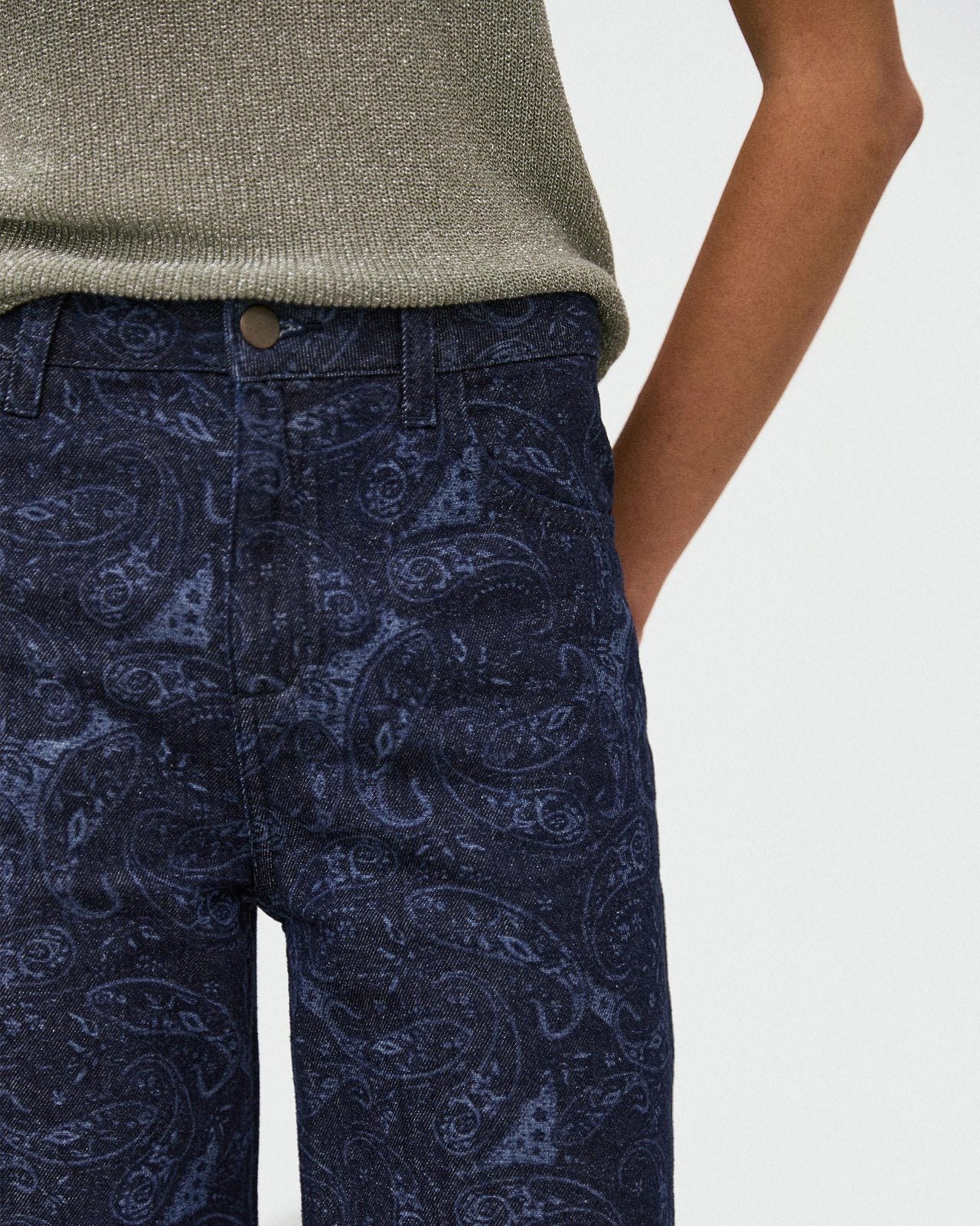Jeans Wide Leg Estampado Azul Oscuro