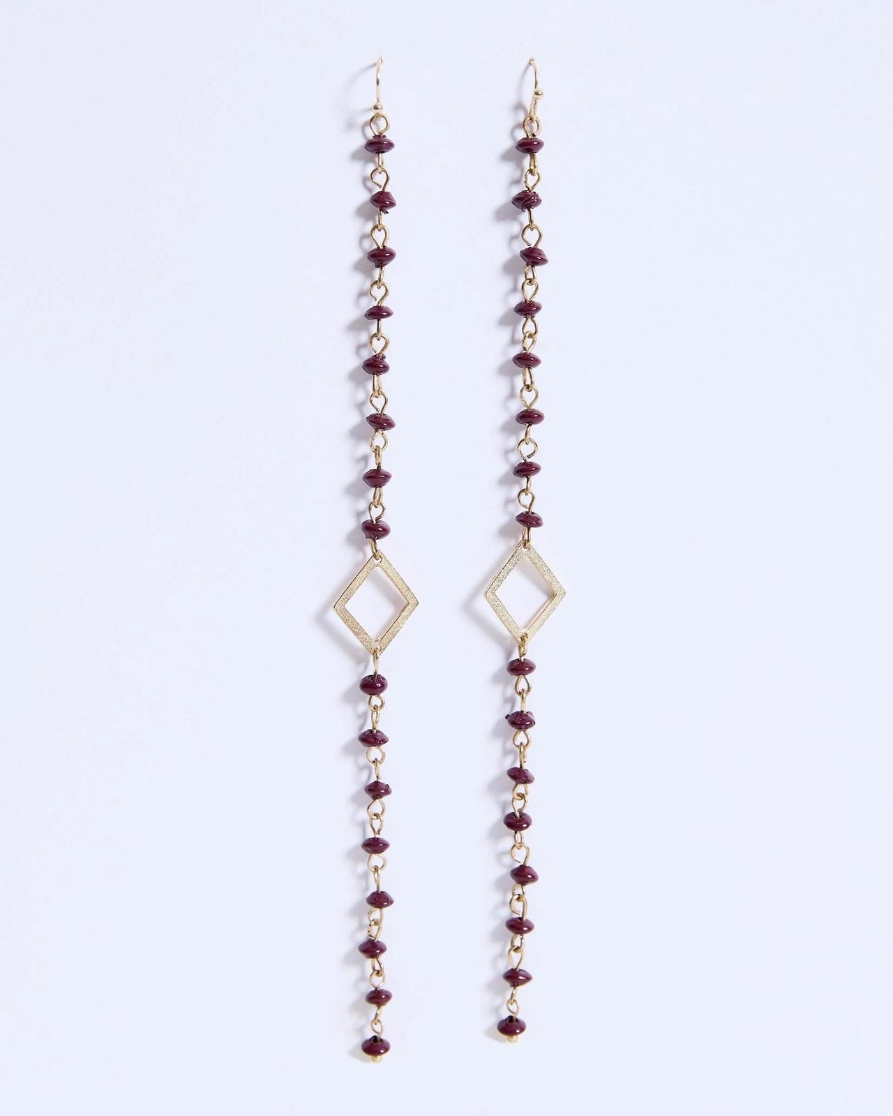 Pendientes Tiras Piedras Rombo Granate