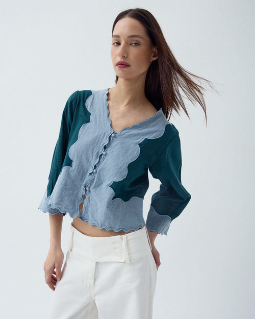 BLUSA MANGA FRANCESA CONTRASTE