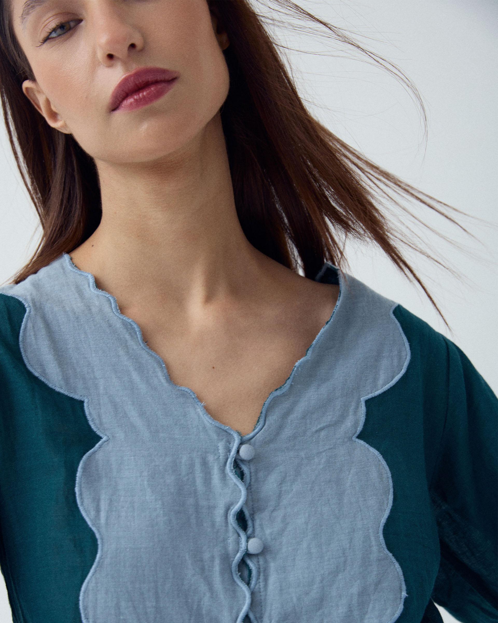 BLUSA MANGA FRANCESA CONTRASTE