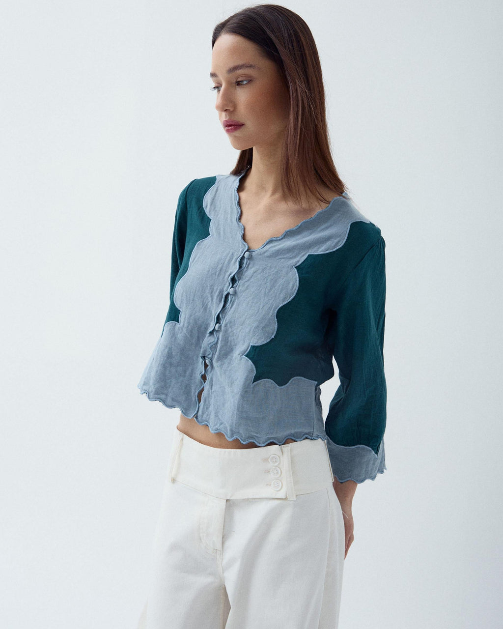 BLUSA MANGA FRANCESA CONTRASTE