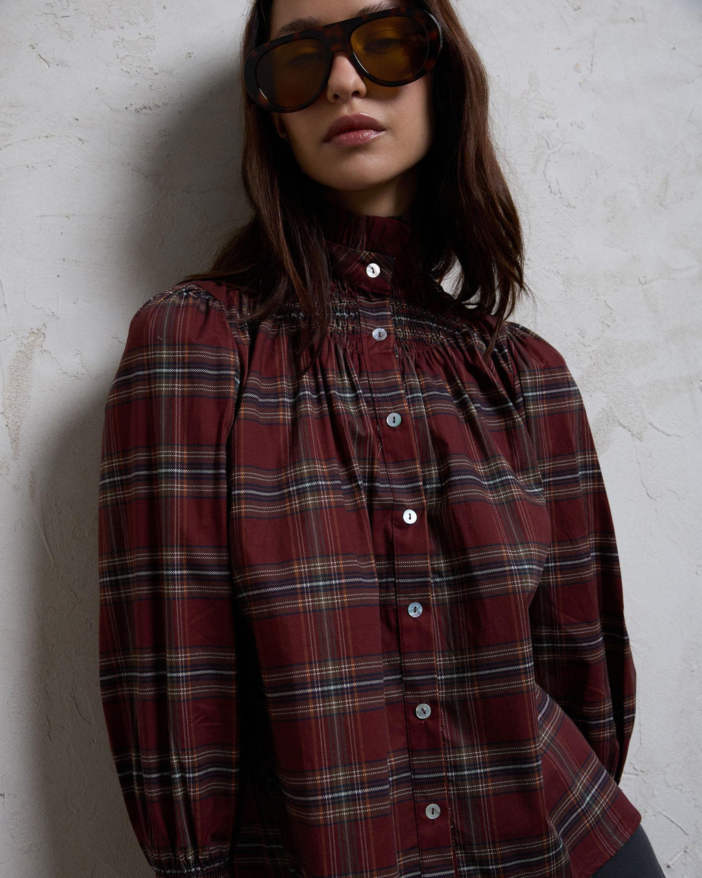 BLUSA NIDO DE ABEJA CUELLO CUADROS