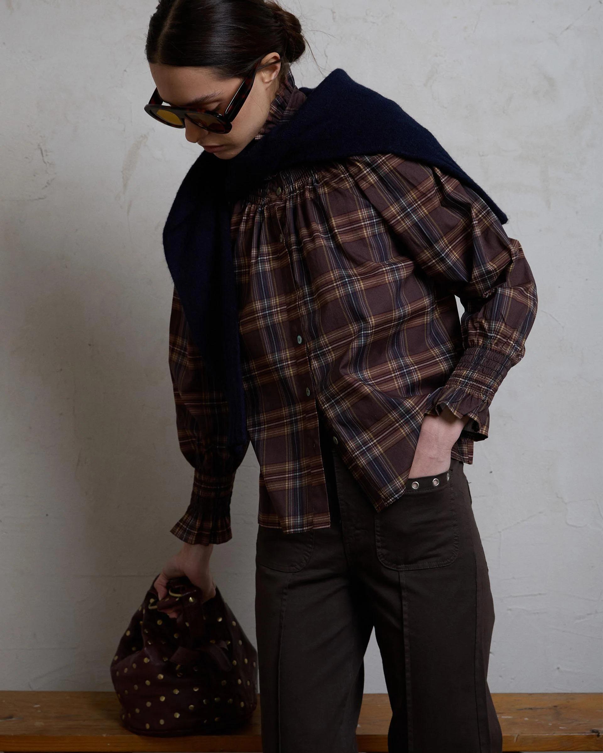BLUSA NIDO DE ABEJA CUELLO CUADROS