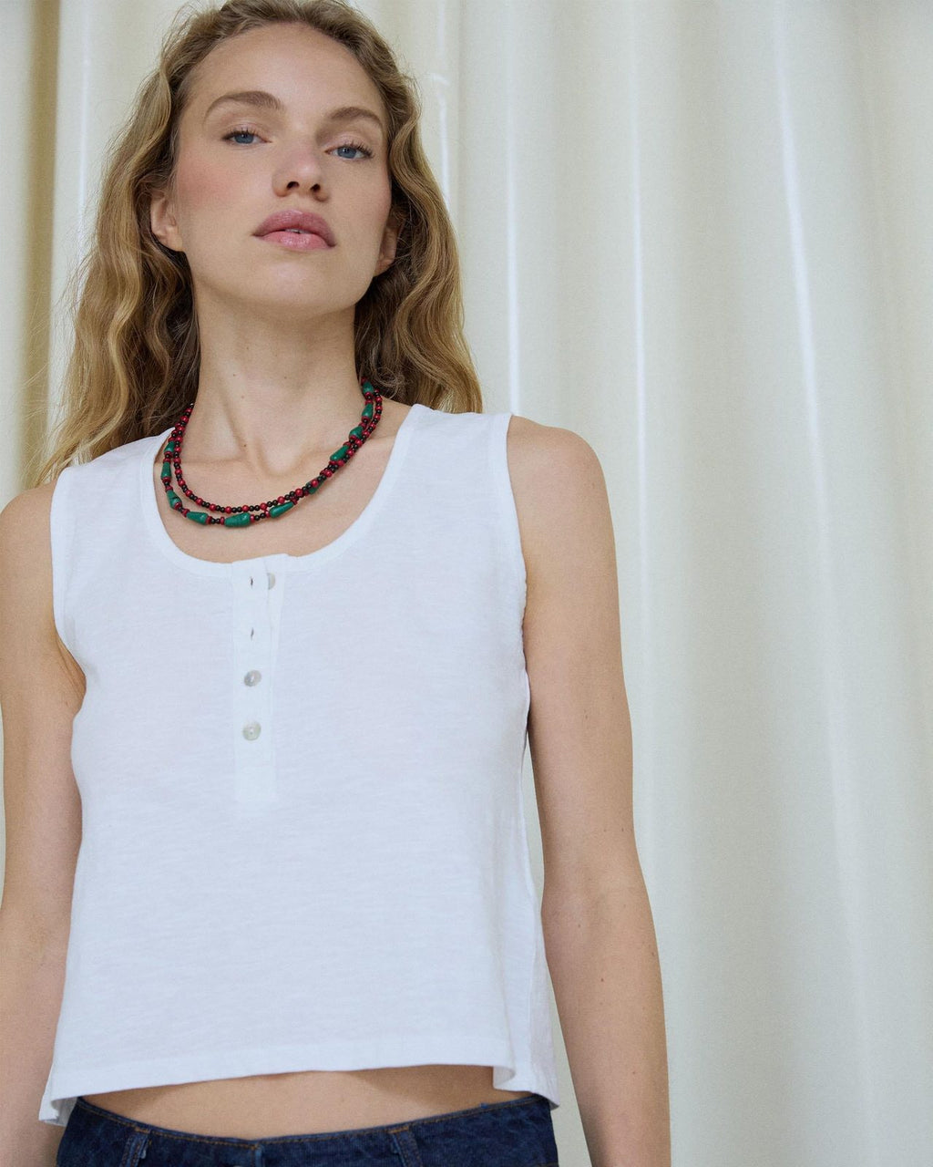 Camiseta Tirantes Botones Blanco
