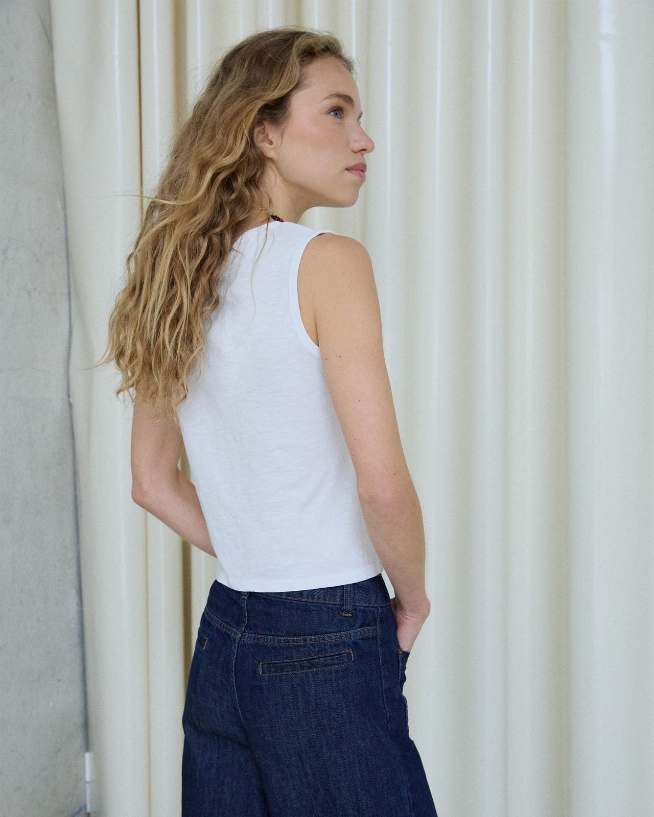 Camiseta Tirantes Botones Blanco