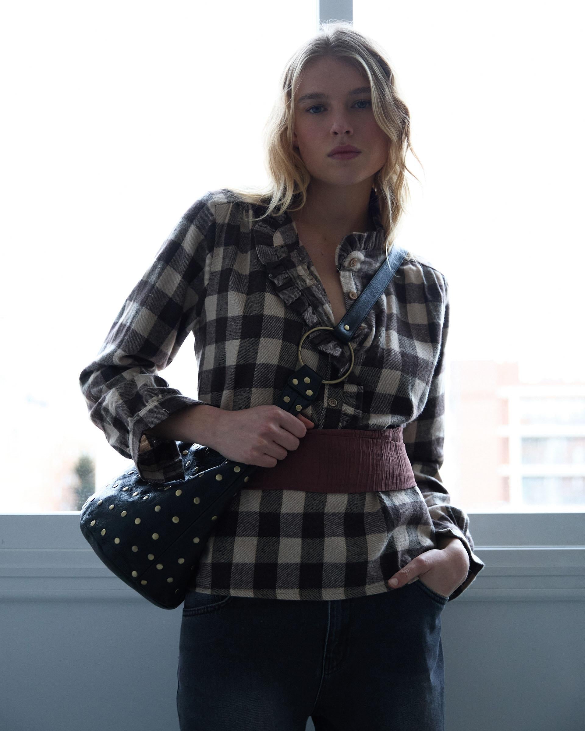 BLUSA CUADROS VICHY VOLANTE