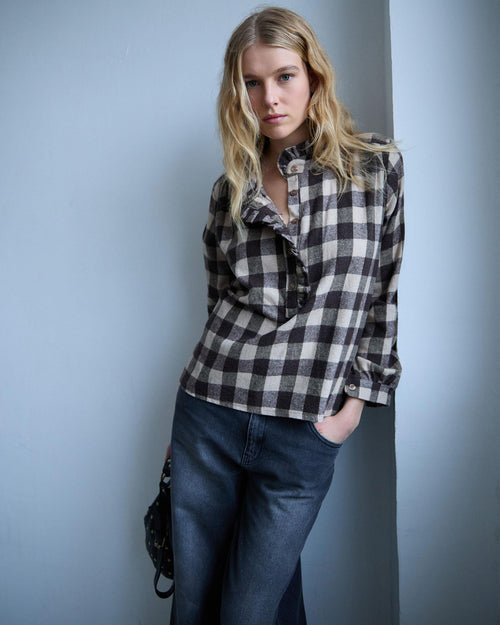 BLUSA CUADROS VICHY VOLANTE