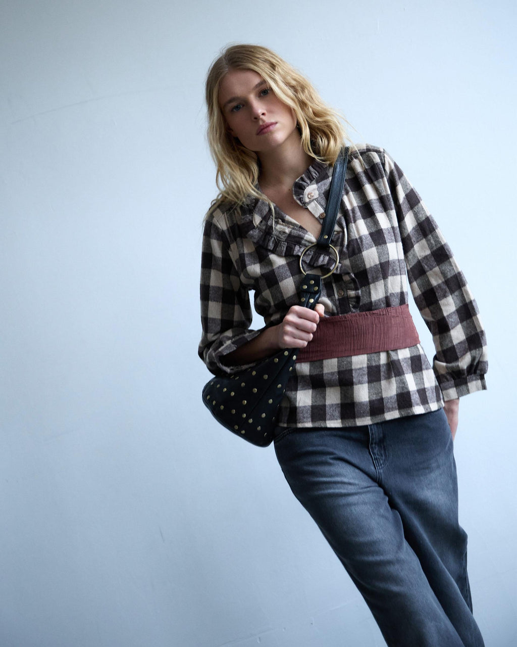 BLUSA CUADROS VICHY VOLANTE