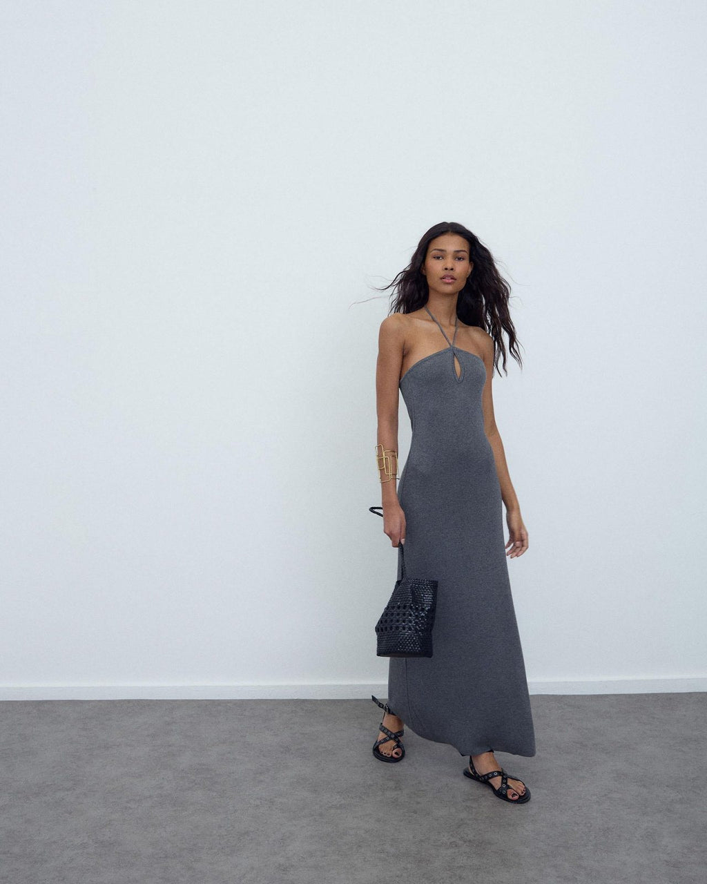 Vestido Halter Punto Gris