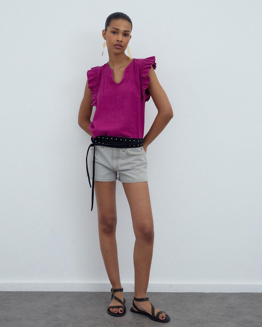 Blusa Sin Mangas Volantes Fucsia
