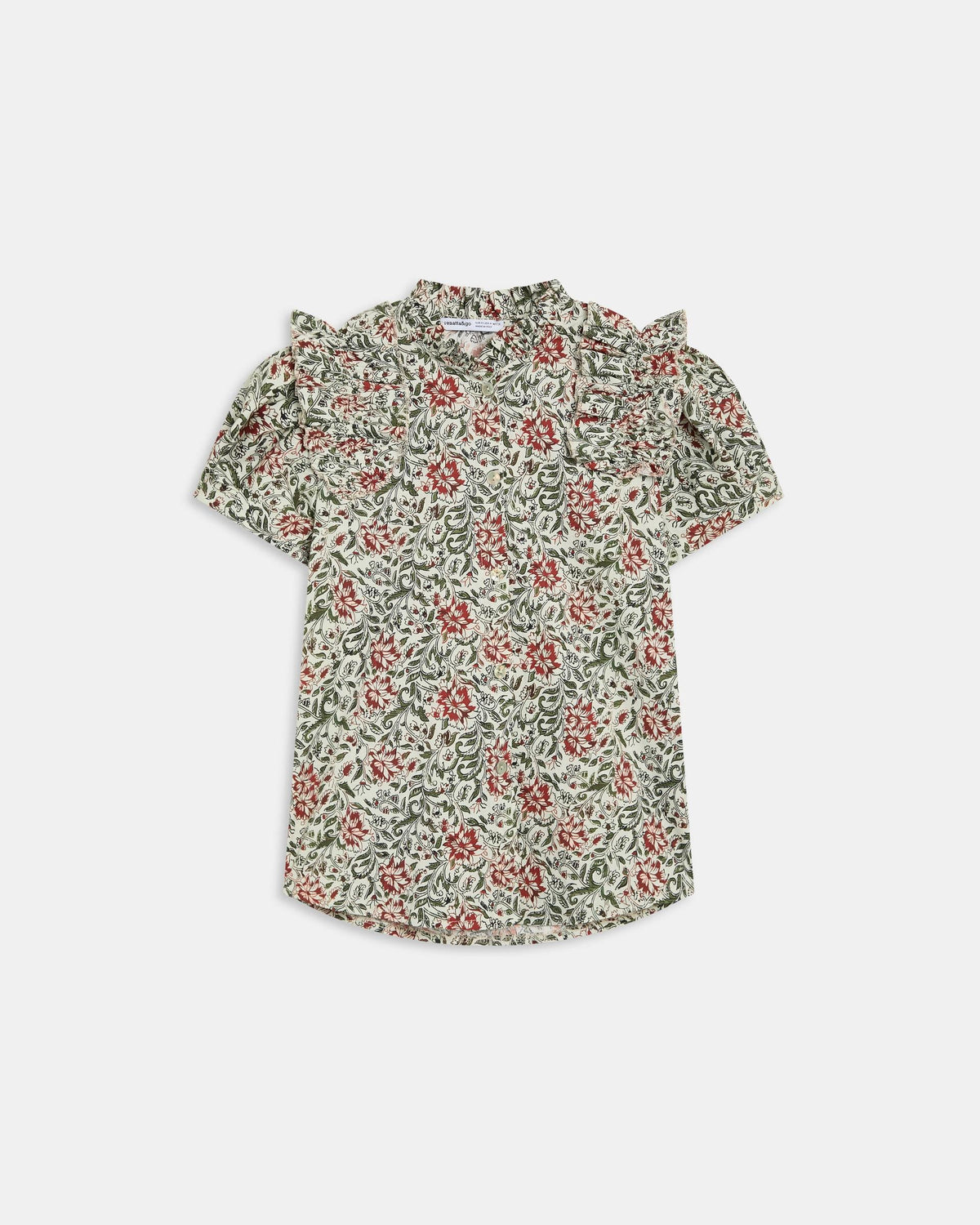 BLUSA MANGA ABULLONADA VOLANTE ESTAMPADA