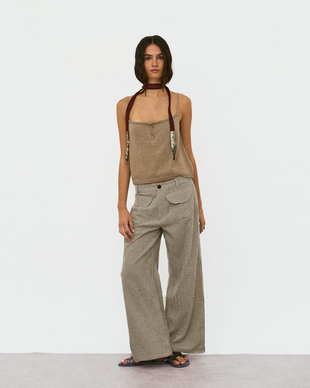 PANTALÓN CUADROS BOLSILLOS SEERSUCKER