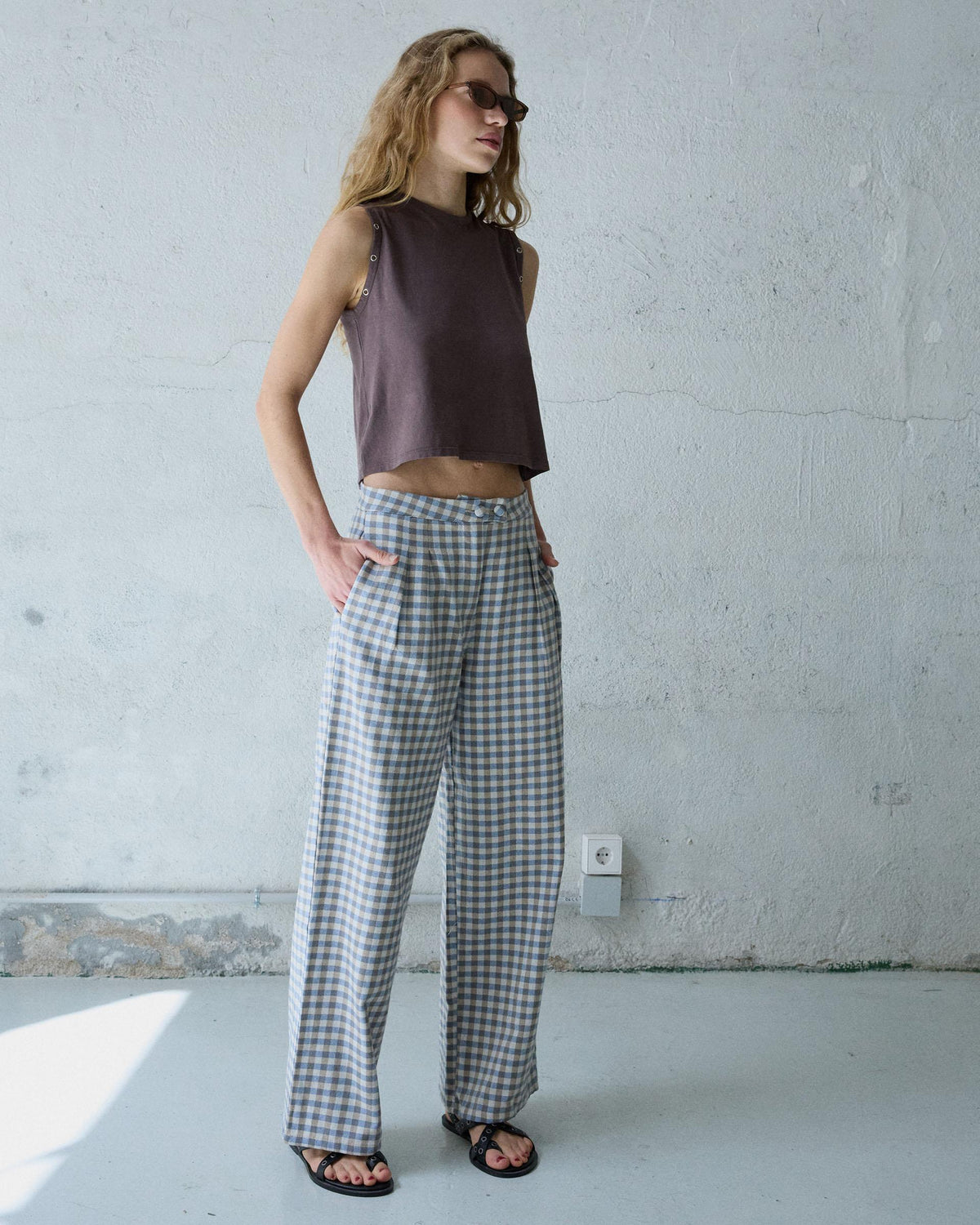 PANTALON WIDE LEG PINZAS CUADROS VICHY