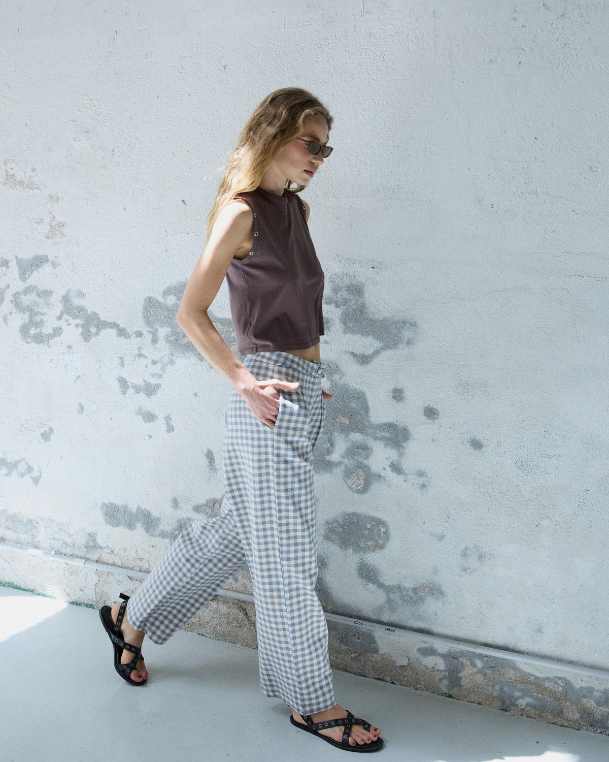 PANTALON WIDE LEG PINZAS CUADROS VICHY